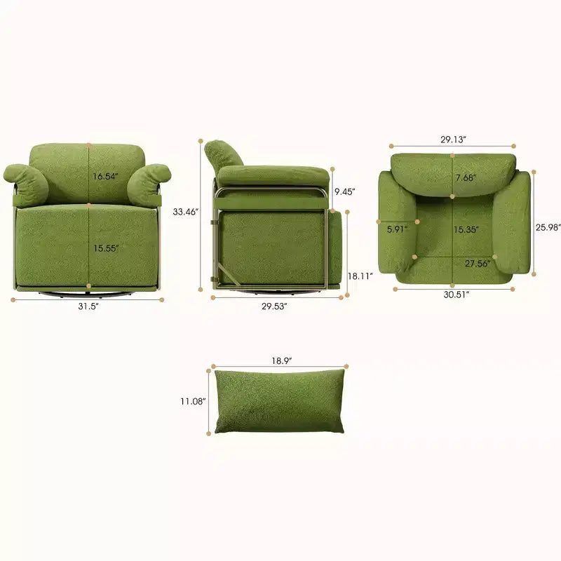 Square Swivel Accent Chair,Fluffy Fabric Upholstered Chair with Golden Metal Legs,Pocket Spring Cushion,Lounge Chair for Living Room,Bedroom