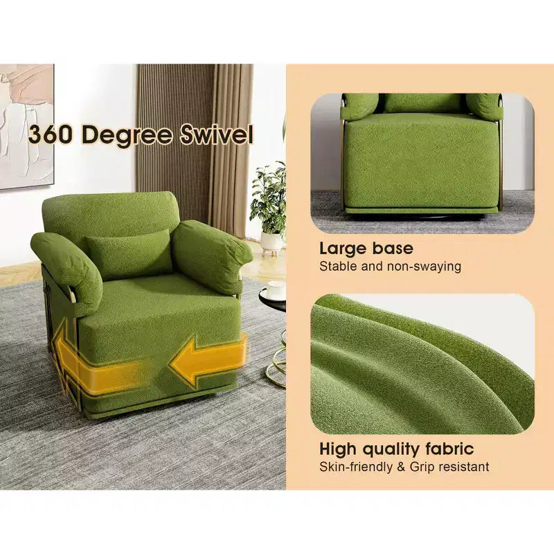 Square Swivel Accent Chair,Fluffy Fabric Upholstered Chair with Golden Metal Legs,Pocket Spring Cushion,Lounge Chair for Living Room,Bedroom
