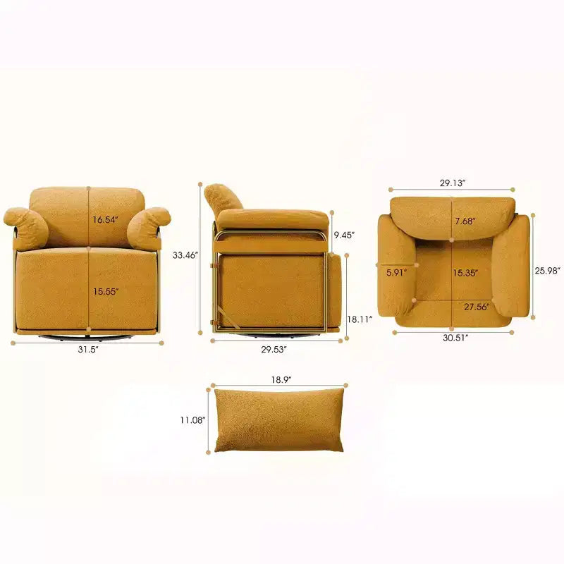 Square Swivel Accent Chair,Fluffy Fabric Upholstered Chair with Golden Metal Legs,Pocket Spring Cushion,Lounge Chair for Living Room,Bedroom
