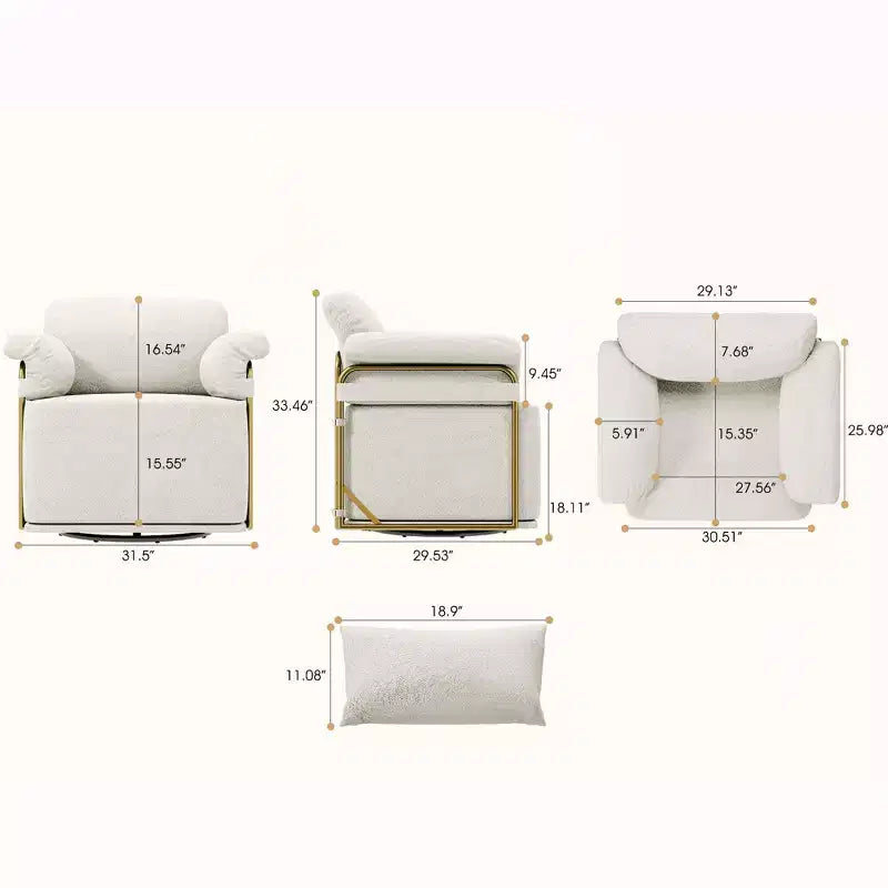 Square Swivel Accent Chair,Fluffy Fabric Upholstered Chair with Golden Metal Legs,Pocket Spring Cushion,Lounge Chair for Living Room,Bedroom