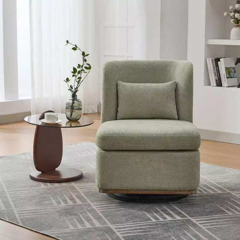25.2 Modern Chenille Swivel Chair,Chair with Pillow,Pocket Spring Cushion,Metal Base,Armless Accent Chair for Living Room,Office,Lounge