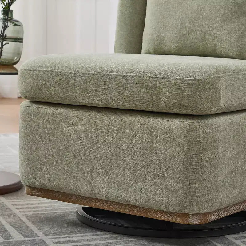 25.2 Modern Chenille Swivel Chair,Chair with Pillow,Pocket Spring Cushion,Metal Base,Armless Accent Chair for Living Room,Office,Lounge