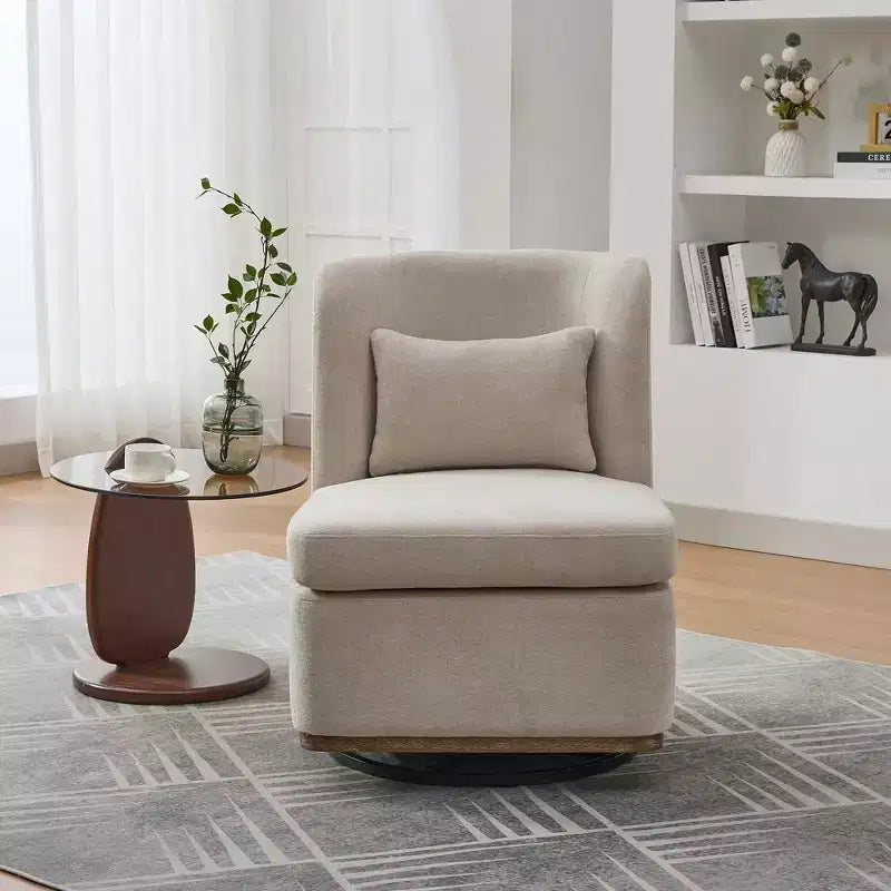 25.2 Modern Chenille Swivel Chair,Chair with Pillow,Pocket Spring Cushion,Metal Base,Armless Accent Chair for Living Room,Office,Lounge