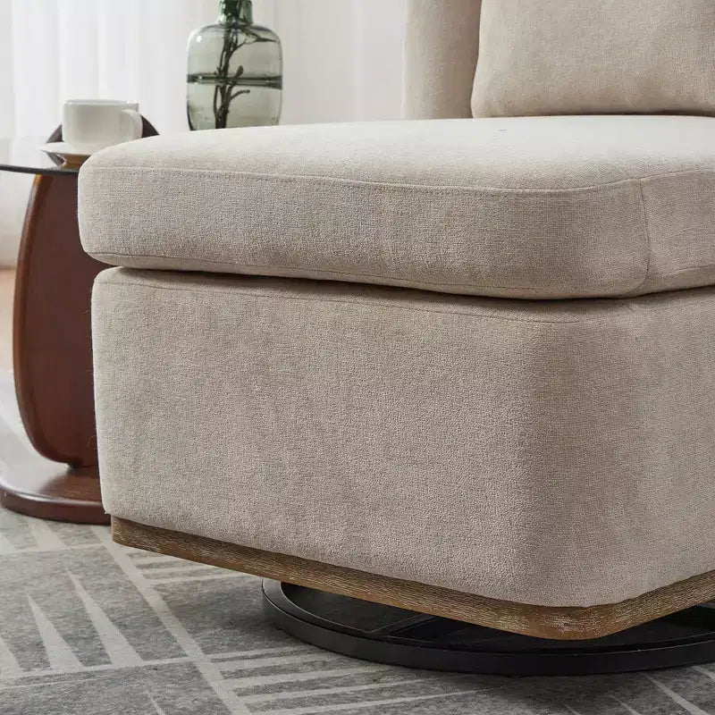25.2 Modern Chenille Swivel Chair,Chair with Pillow,Pocket Spring Cushion,Metal Base,Armless Accent Chair for Living Room,Office,Lounge