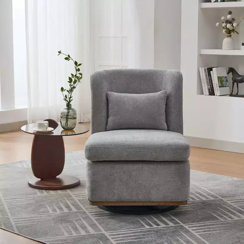 25.2 Modern Chenille Swivel Chair,Chair with Pillow,Pocket Spring Cushion,Metal Base,Armless Accent Chair for Living Room,Office,Lounge