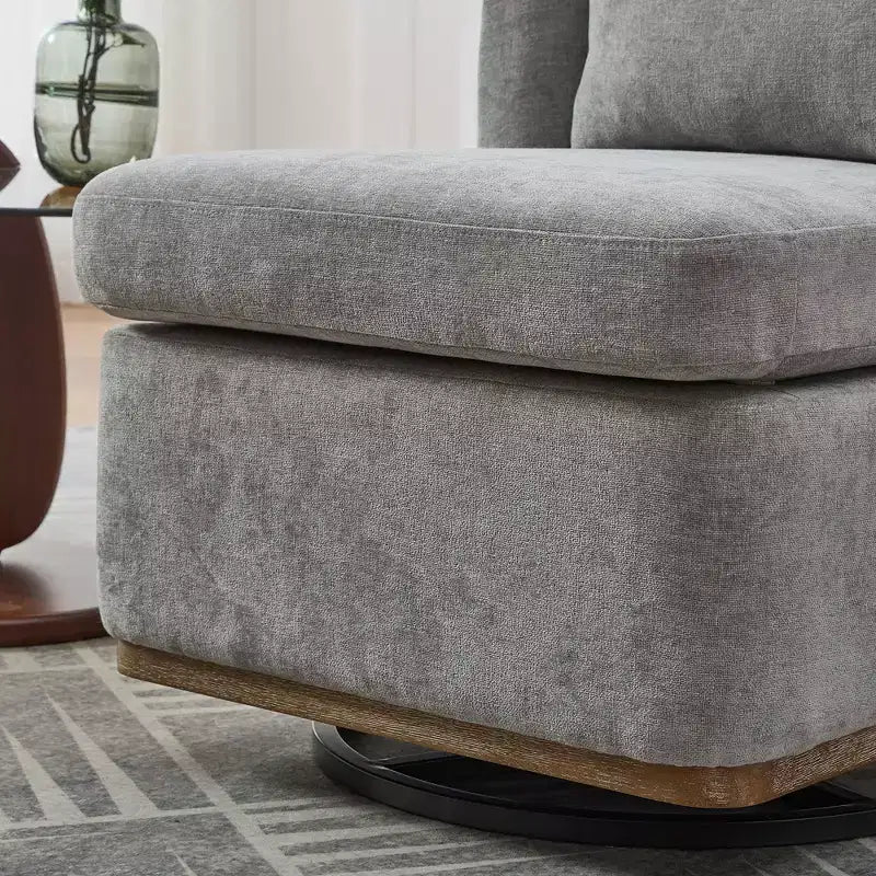 25.2 Modern Chenille Swivel Chair,Chair with Pillow,Pocket Spring Cushion,Metal Base,Armless Accent Chair for Living Room,Office,Lounge