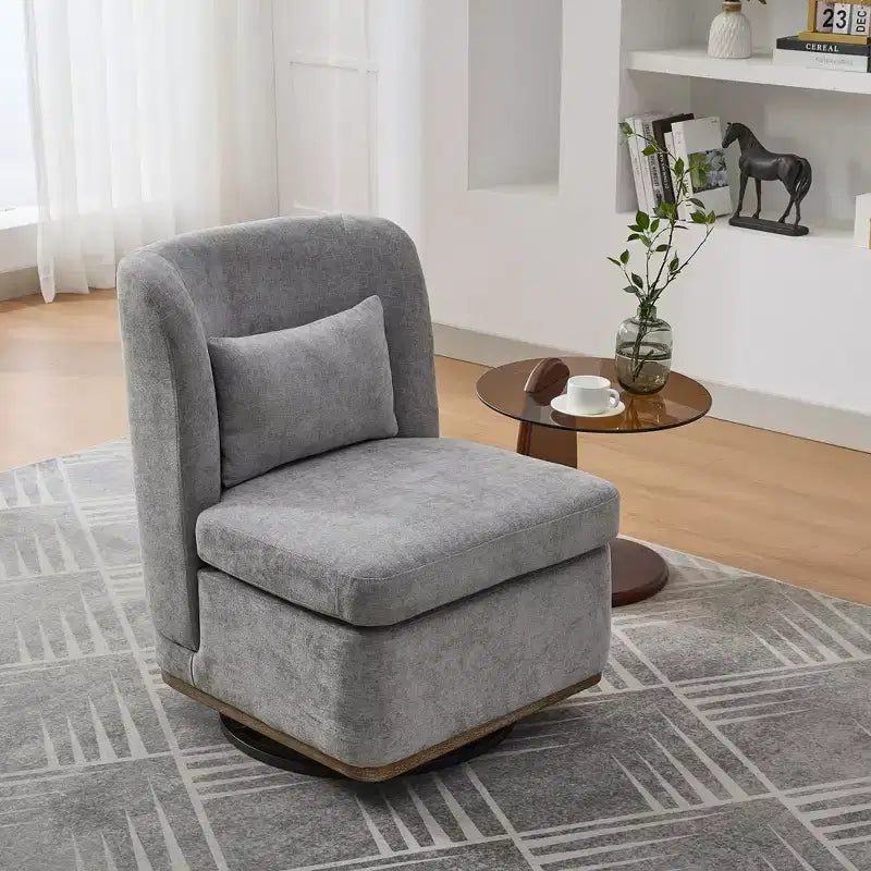 25.2 Modern Chenille Swivel Chair,Chair with Pillow,Pocket Spring Cushion,Metal Base,Armless Accent Chair for Living Room,Office,Lounge