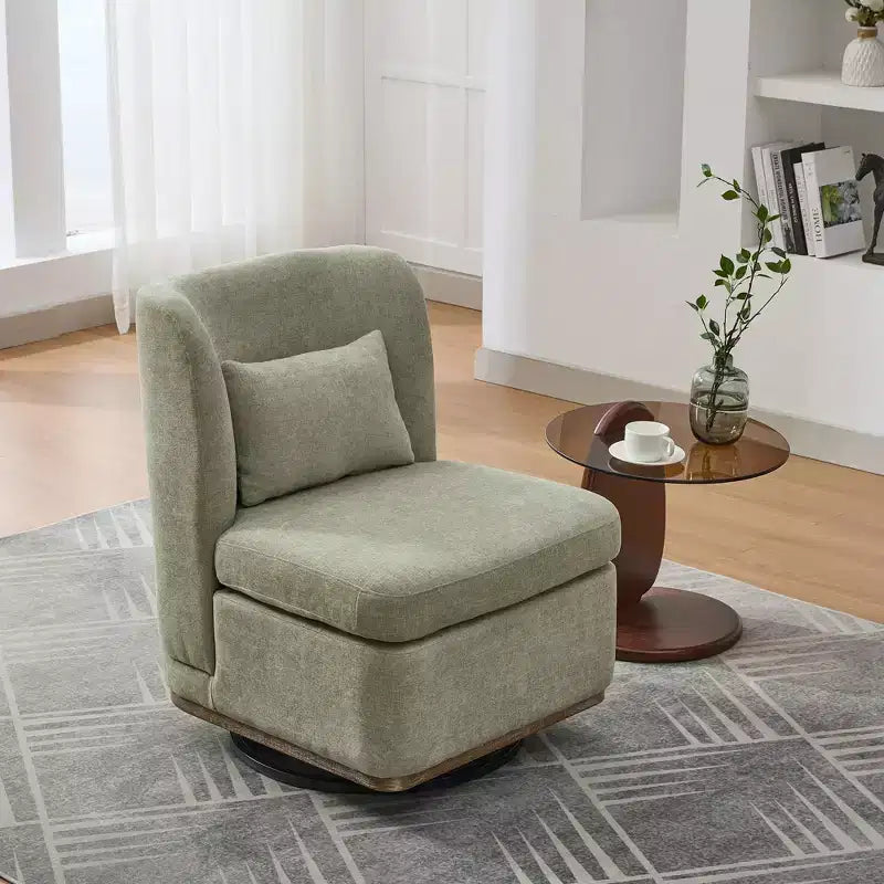 25.2 Modern Chenille Swivel Chair,Chair with Pillow,Pocket Spring Cushion,Metal Base,Armless Accent Chair for Living Room,Office,Lounge