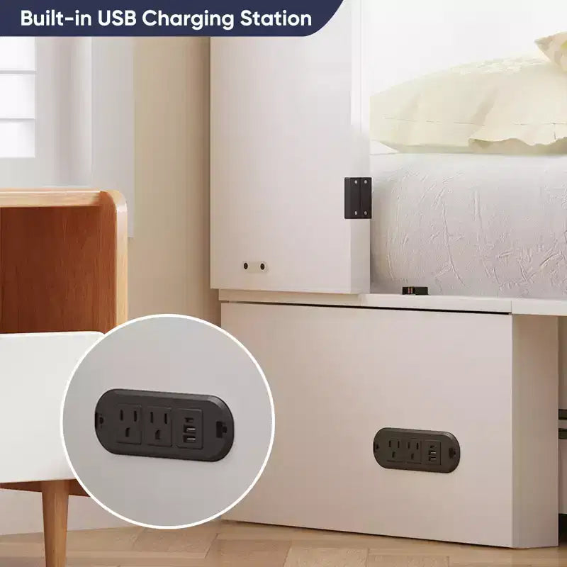 Mjkone Modern Murphy Bed Queen Size with Charging&Storage,Optional Mattress