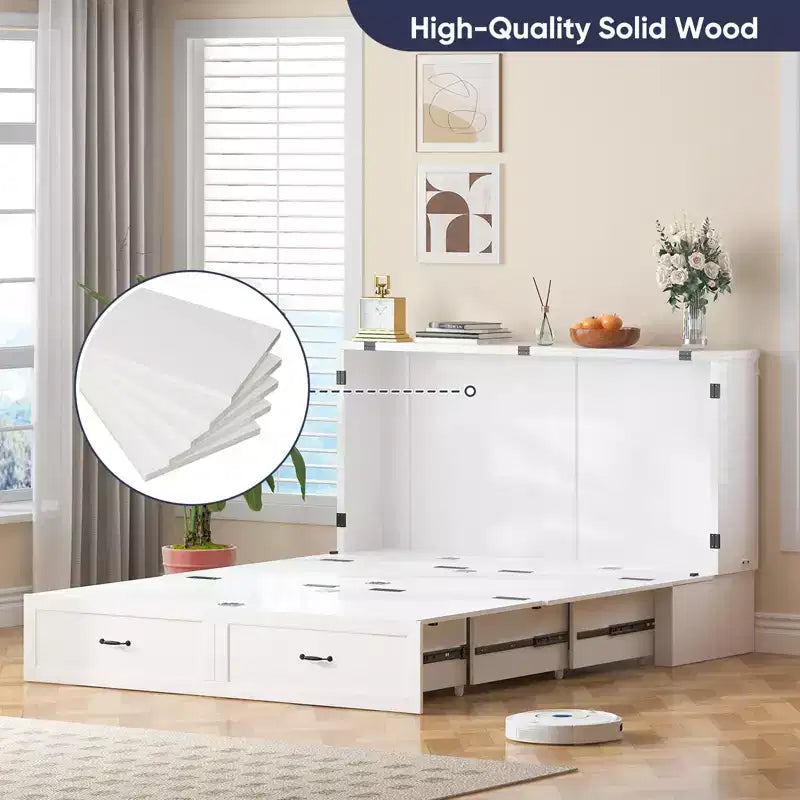 Mjkone Modern Murphy Bed Queen Size with Charging&Storage,Optional Mattress