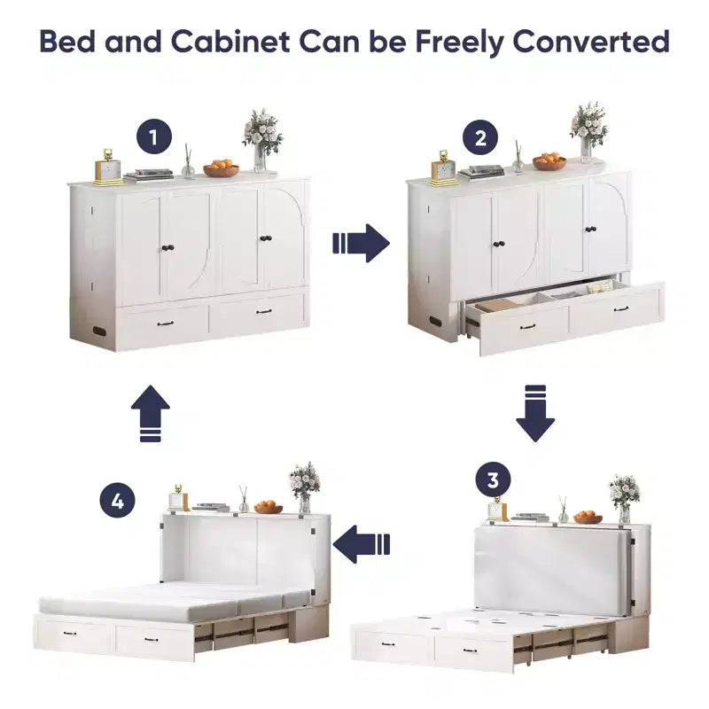 Mjkone Modern Murphy Bed Queen Size with Charging&Storage,Optional Mattress
