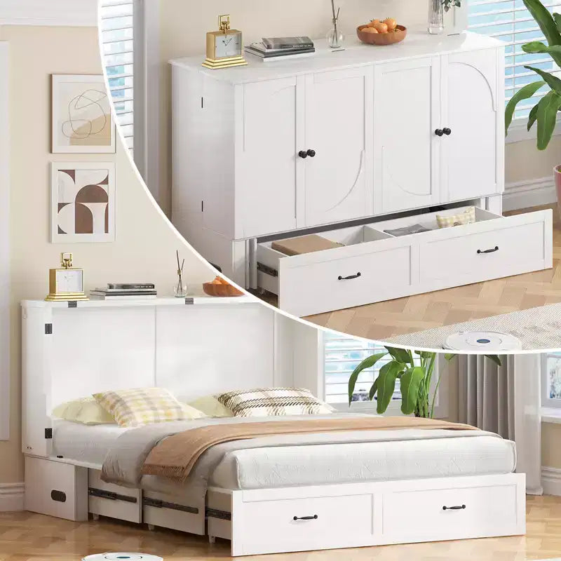 Mjkone Modern Murphy Bed Queen Size with Charging&Storage,Optional Mattress
