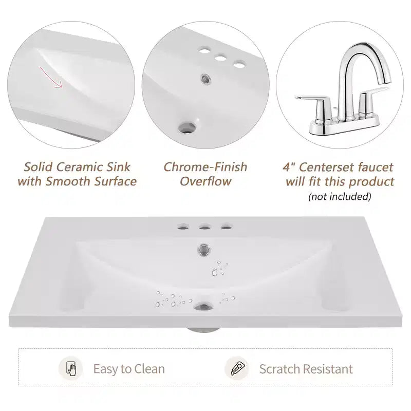 30 Bathroom Vanity with Sink Combo, Multi-functional Bathroom Cabinet with Doors and Drawer Black