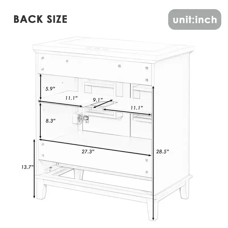 30 Bathroom Vanity with Sink Combo, Multi-functional Bathroom Cabinet with Doors and Drawer Black