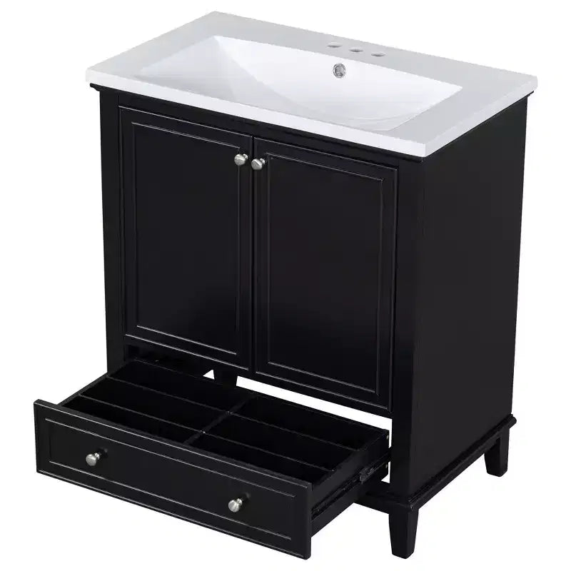 30 Bathroom Vanity with Sink Combo, Multi-functional Bathroom Cabinet with Doors and Drawer Black