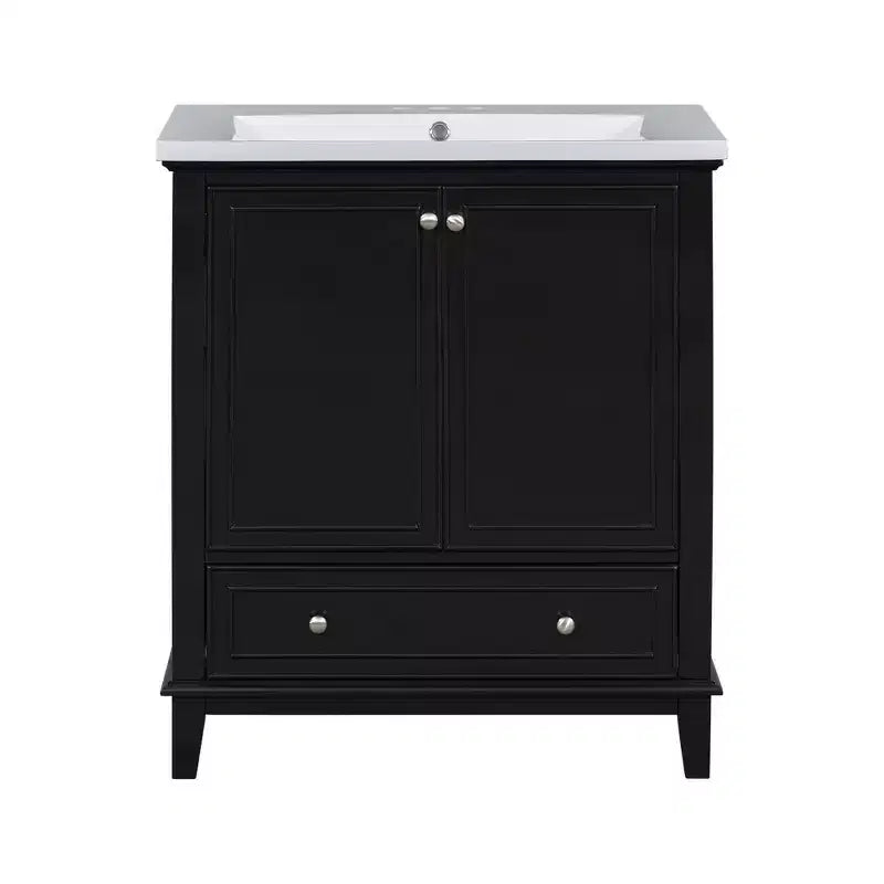 30 Bathroom Vanity with Sink Combo, Multi-functional Bathroom Cabinet with Doors and Drawer Black