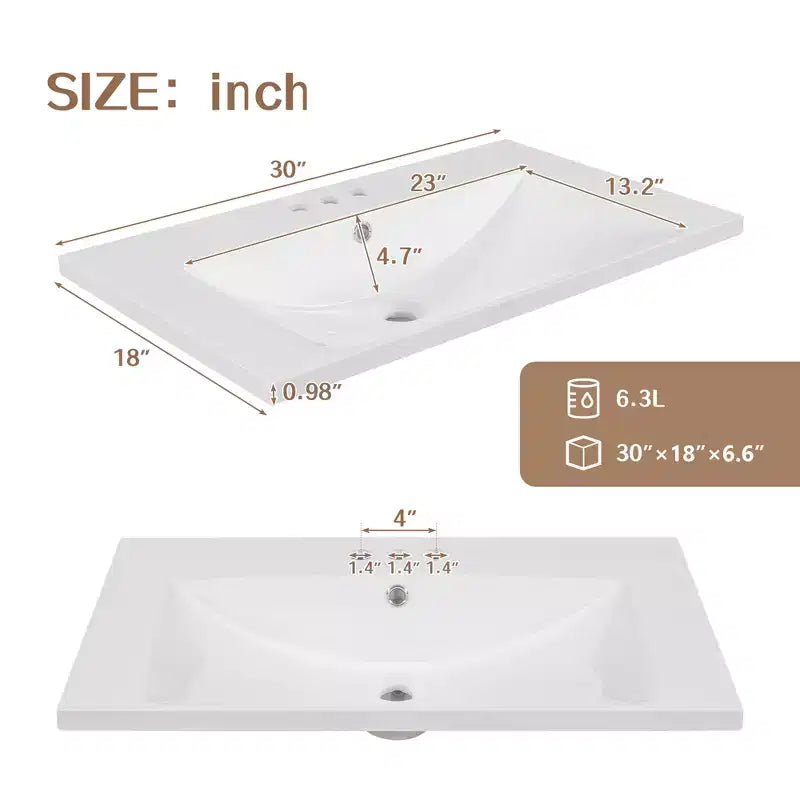 30 Bathroom Vanity with Sink Combo, Multi-functional Bathroom Cabinet with Doors and Drawer Black