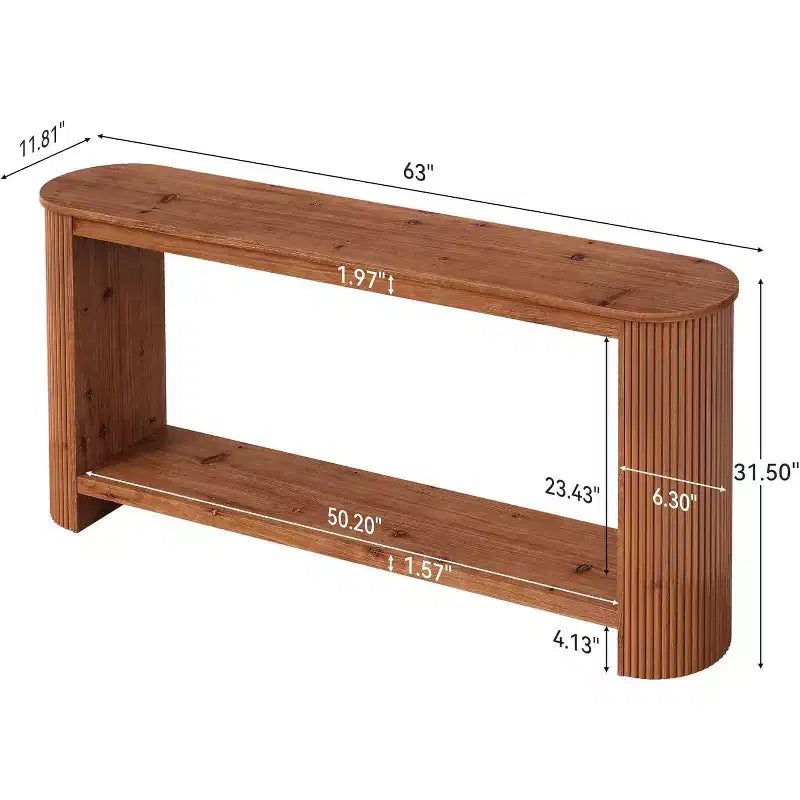 63 Long Solid Wood Console Table, Farmhouse 2-Tier Narrow Sofa Entryway Table for Living Room, Hallway, Easy Assembly