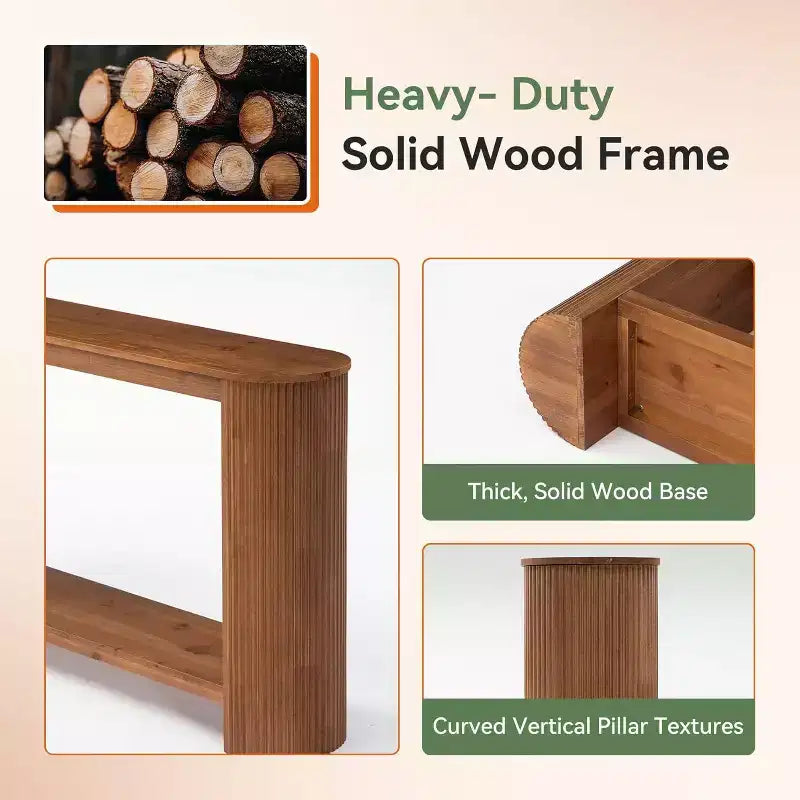 63 Long Solid Wood Console Table, Farmhouse 2-Tier Narrow Sofa Entryway Table for Living Room, Hallway, Easy Assembly