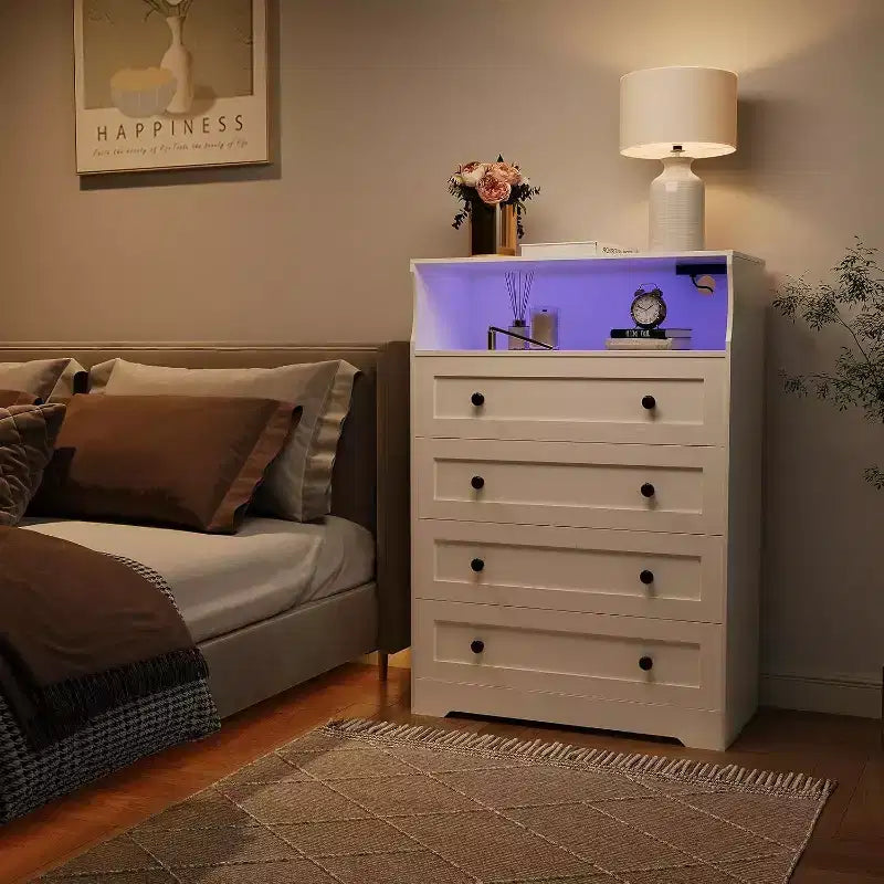 4 Drawer Wooden Dressers for Bedroom, Modern Nightstand for Bedside, Wood Chest of Drawers Storage Organizer for Living Room, Hallway, Closet