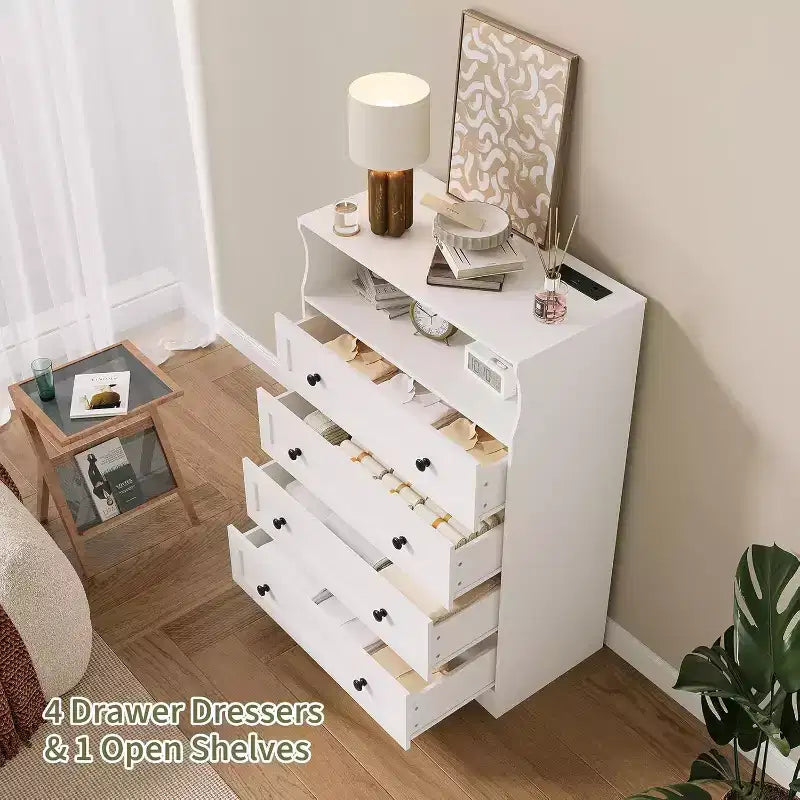 4 Drawer Wooden Dressers for Bedroom, Modern Nightstand for Bedside, Wood Chest of Drawers Storage Organizer for Living Room, Hallway, Closet