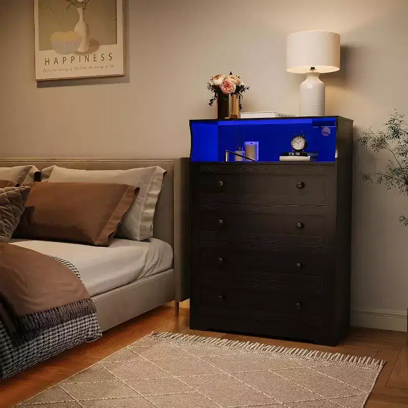 4 Drawer Wooden Dressers for Bedroom, Modern Nightstand for Bedside, Wood Chest of Drawers Storage Organizer for Living Room, Hallway, Closet
