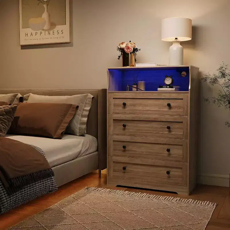 4 Drawer Wooden Dressers for Bedroom, Modern Nightstand for Bedside, Wood Chest of Drawers Storage Organizer for Living Room, Hallway, Closet