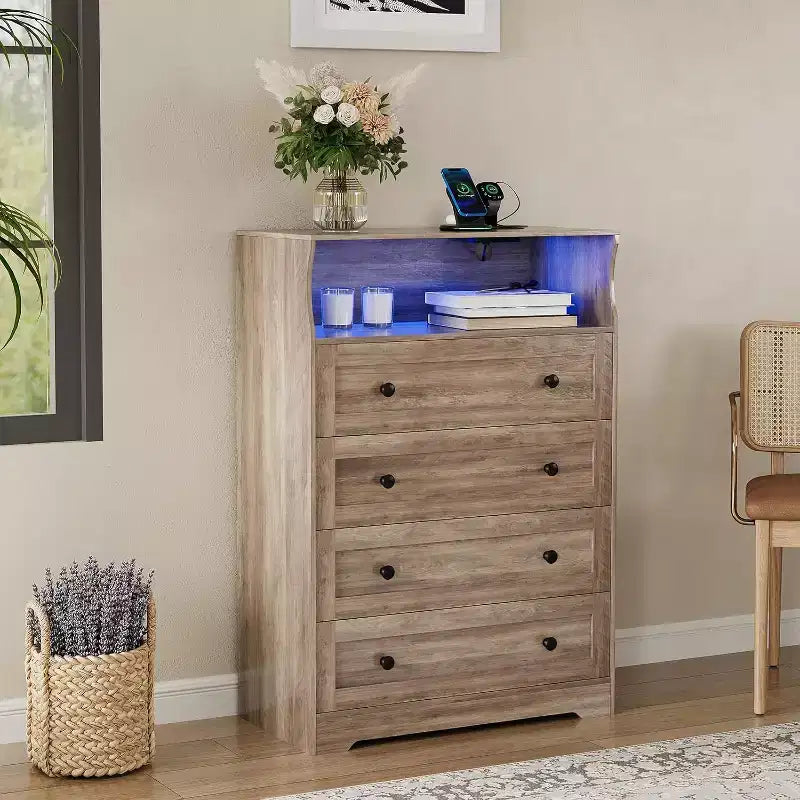 4 Drawer Wooden Dressers for Bedroom, Modern Nightstand for Bedside, Wood Chest of Drawers Storage Organizer for Living Room, Hallway, Closet