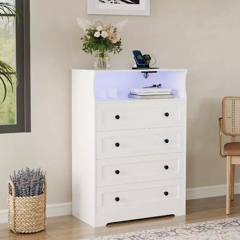 4 Drawer Wooden Dressers for Bedroom, Modern Nightstand for Bedside, Wood Chest of Drawers Storage Organizer for Living Room, Hallway, Closet
