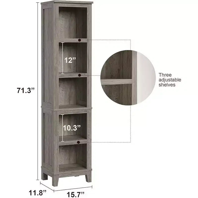 71 Farmhouse Bookshelf w/Adjustable Shelves & 31.5 in Whidth, 5 Tier Tall Bookshelf with Wooden Legs, Vintage Wooedn Book Shelf