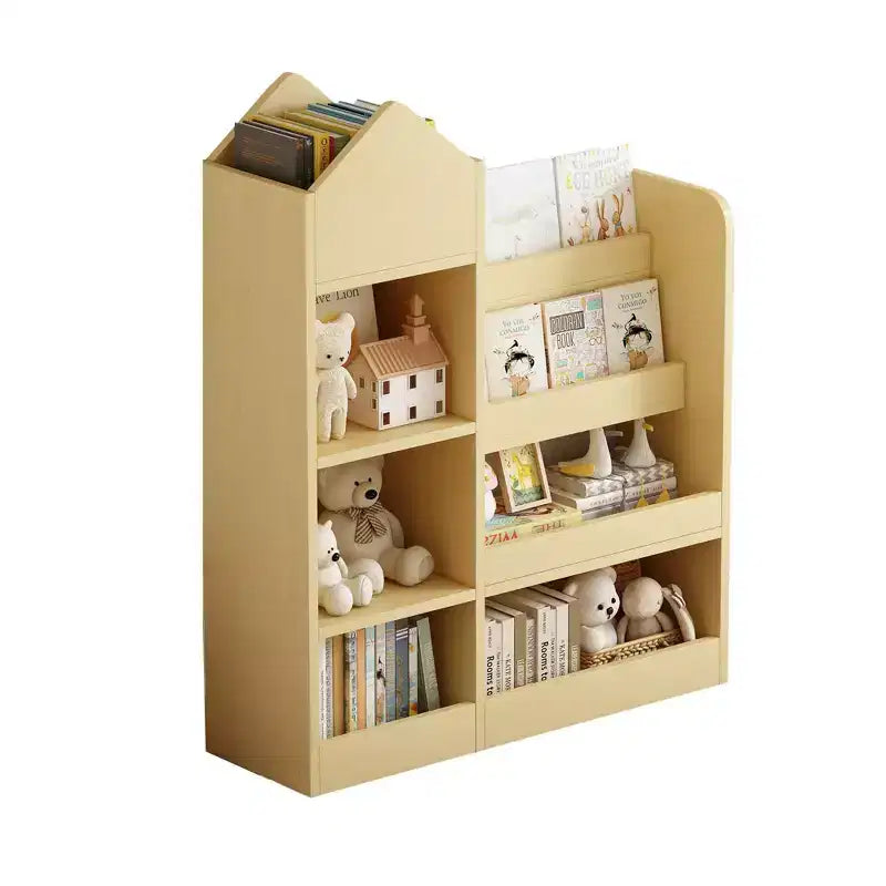 Wood Kids Bookshelf with 6 Compartments 2 Baskets Bins,Toy Storage Organizer for Bedroom,Nursery,Hallway,Living Room,Playroom