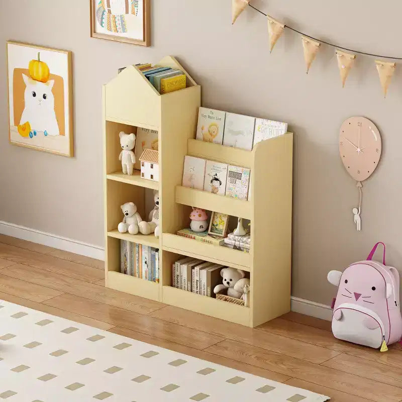 Wood Kids Bookshelf with 6 Compartments 2 Baskets Bins,Toy Storage Organizer for Bedroom,Nursery,Hallway,Living Room,Playroom