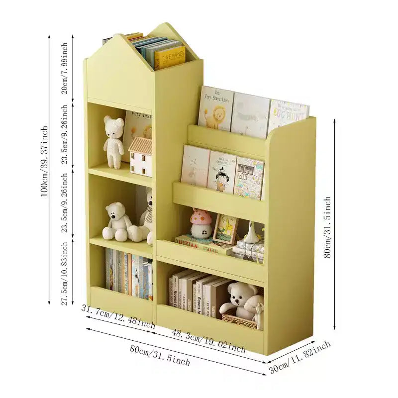 Wood Kids Bookshelf with 6 Compartments 2 Baskets Bins,Toy Storage Organizer for Bedroom,Nursery,Hallway,Living Room,Playroom