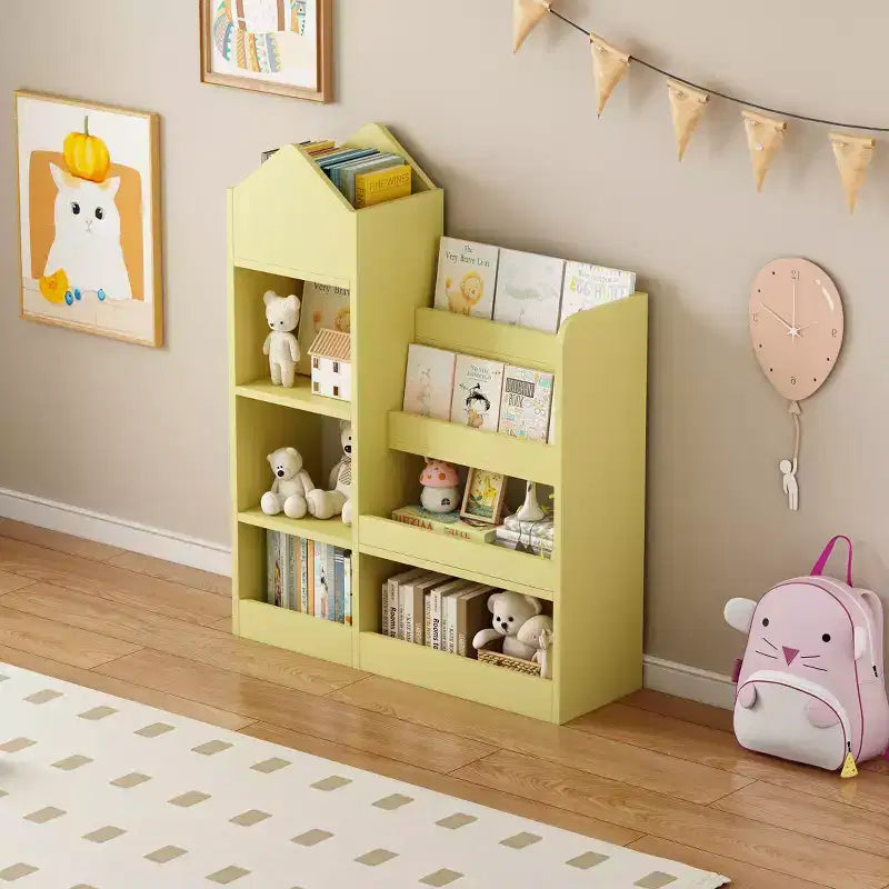 Wood Kids Bookshelf with 6 Compartments 2 Baskets Bins,Toy Storage Organizer for Bedroom,Nursery,Hallway,Living Room,Playroom