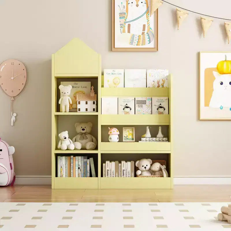 Wood Kids Bookshelf with 6 Compartments 2 Baskets Bins,Toy Storage Organizer for Bedroom,Nursery,Hallway,Living Room,Playroom