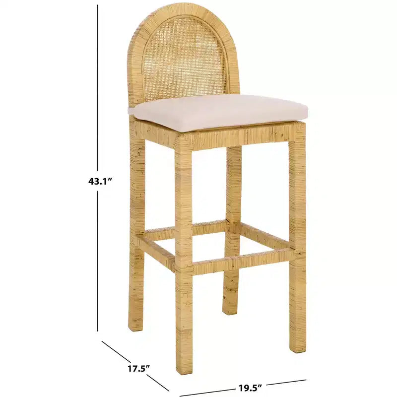Tojo Cane Round Back Bar Stool - BST6506A - Natural/White - Safavieh