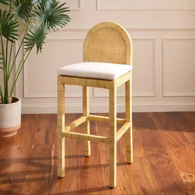 Tojo Cane Round Back Bar Stool - BST6506A - Natural/White - Safavieh