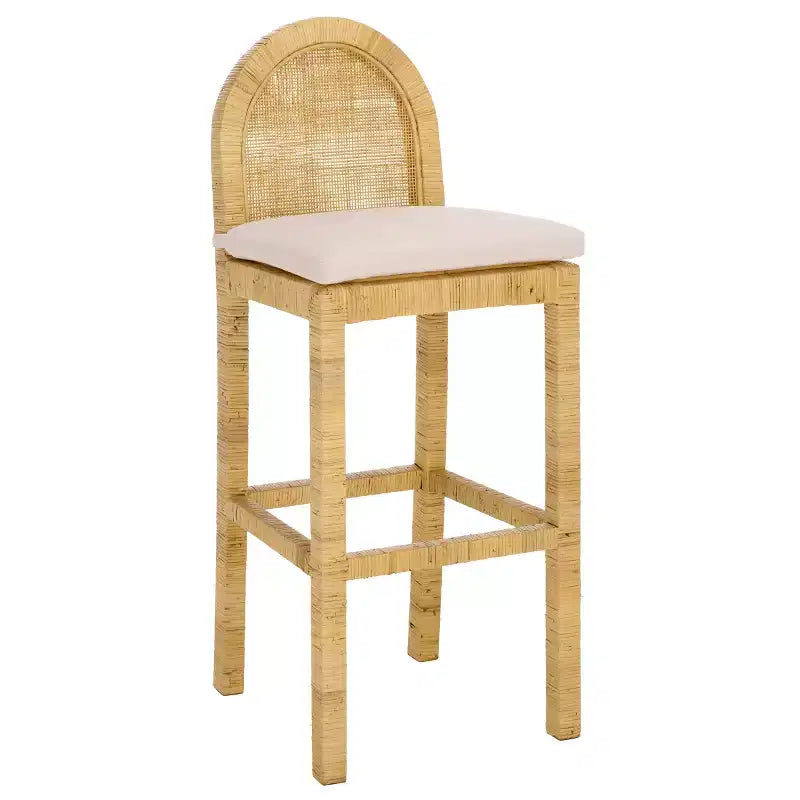 Tojo Cane Round Back Bar Stool - BST6506A - Natural/White - Safavieh