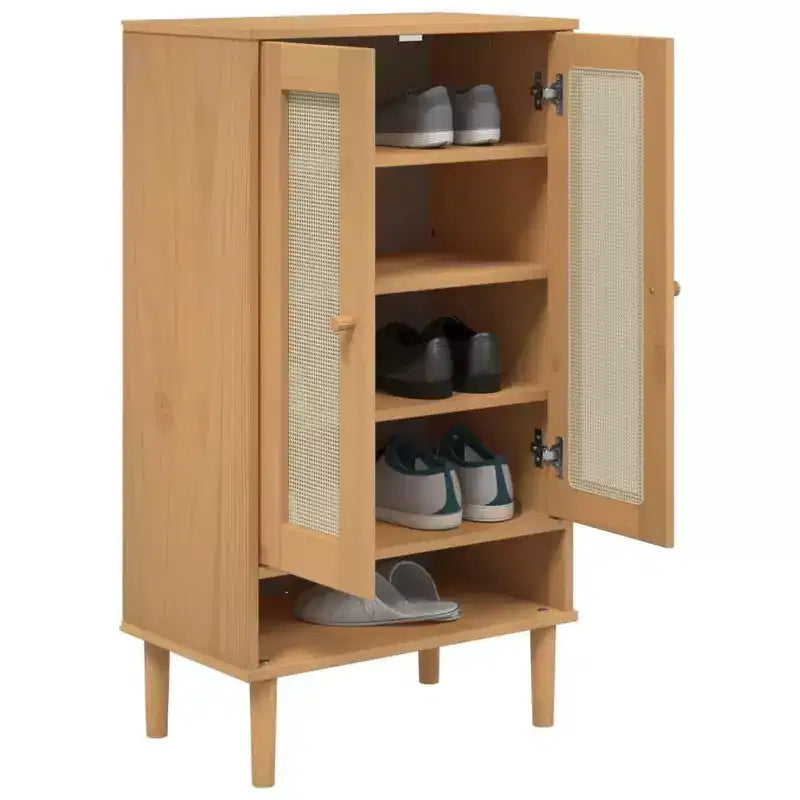 Shoe Cabinet Accent Storage Organizer SENJA Rattan Look Solid Wood