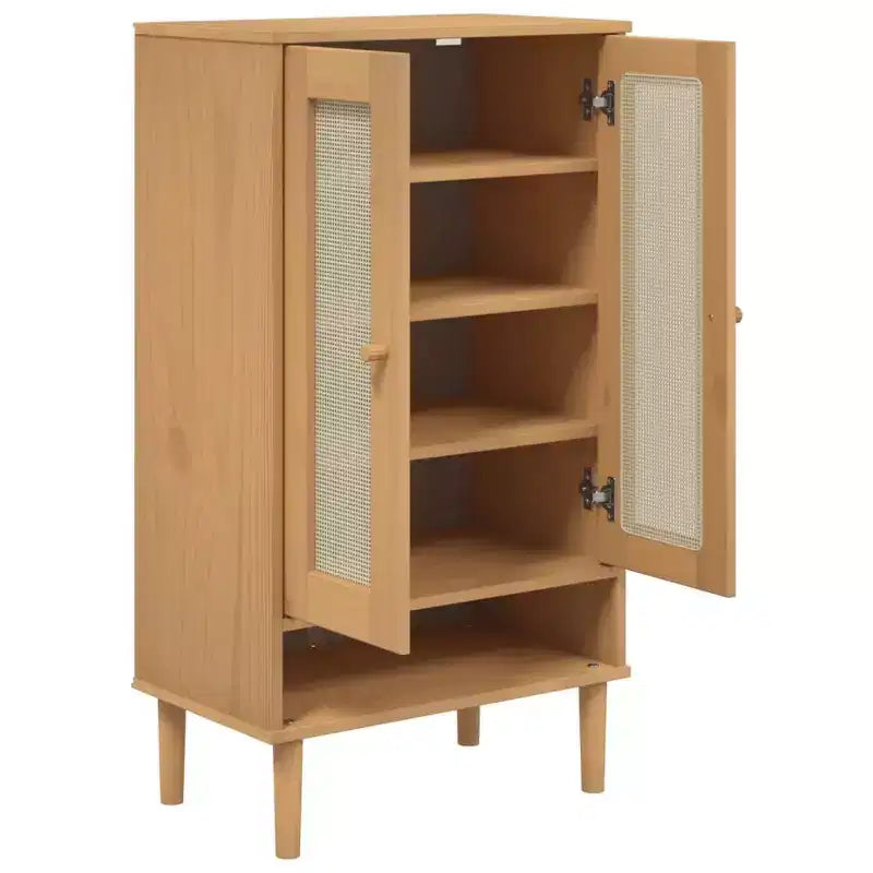 Shoe Cabinet Accent Storage Organizer SENJA Rattan Look Solid Wood