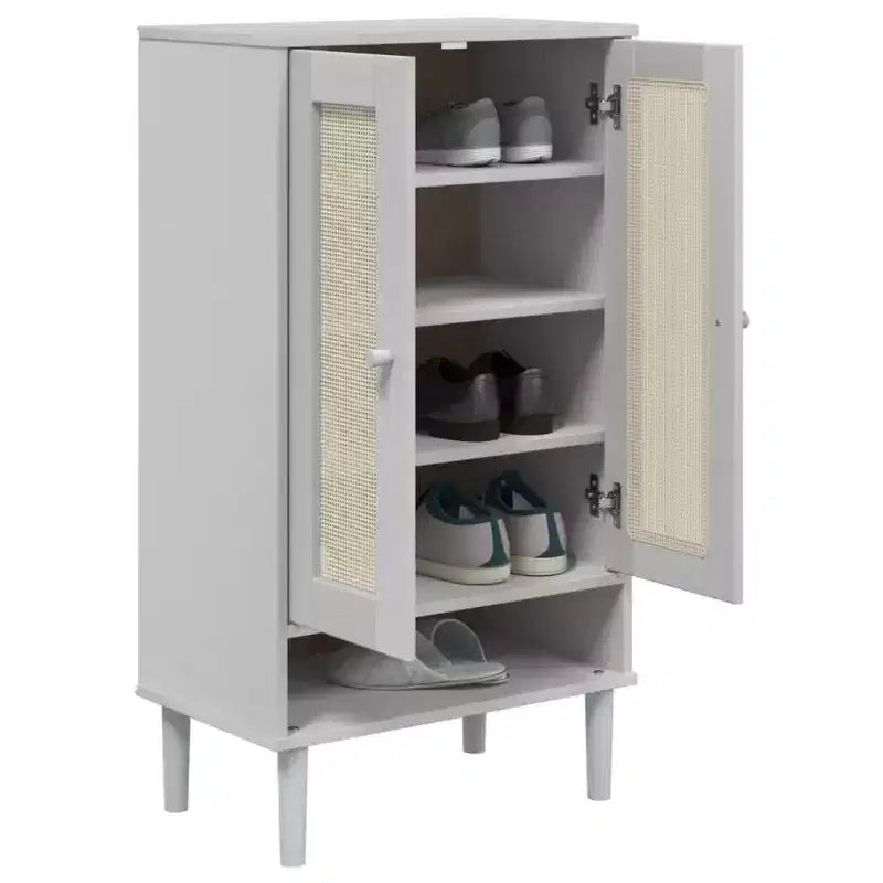 Shoe Cabinet Accent Storage Organizer SENJA Rattan Look Solid Wood