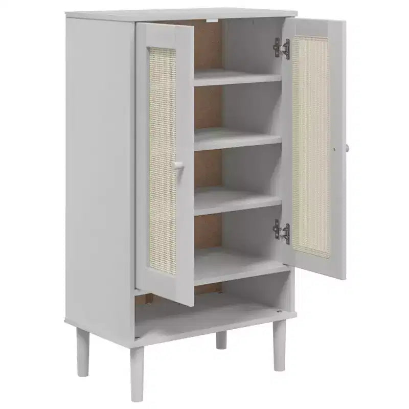 Shoe Cabinet Accent Storage Organizer SENJA Rattan Look Solid Wood