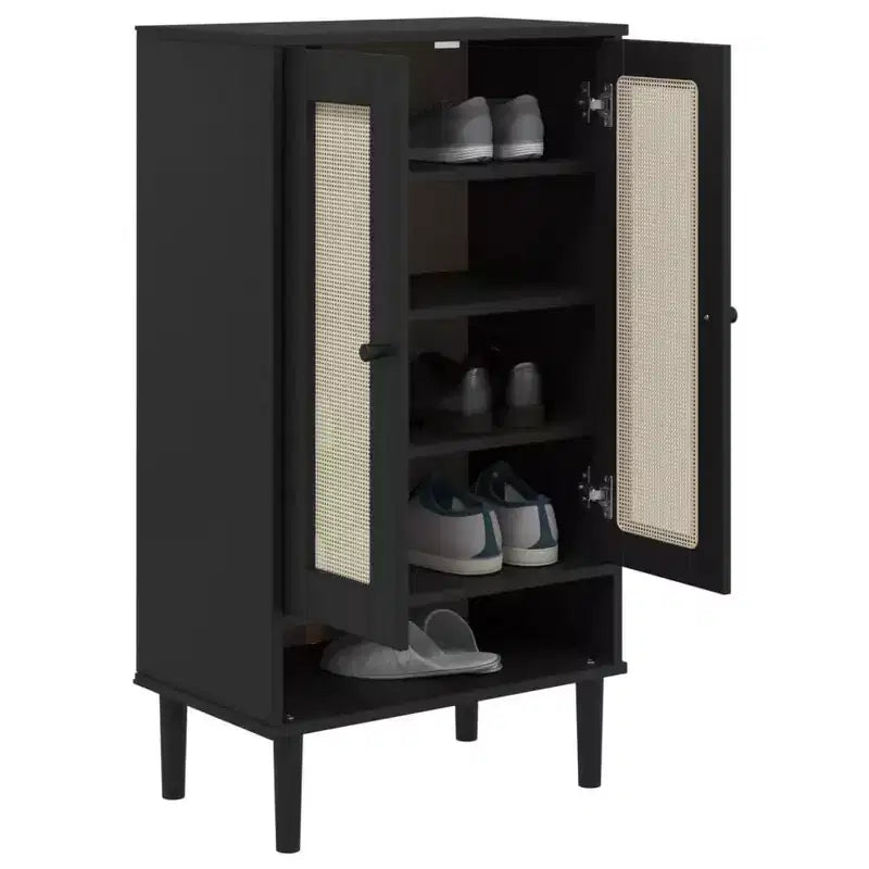 Shoe Cabinet Accent Storage Organizer SENJA Rattan Look Solid Wood