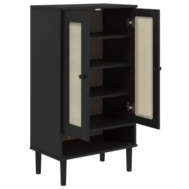 Shoe Cabinet Accent Storage Organizer SENJA Rattan Look Solid Wood