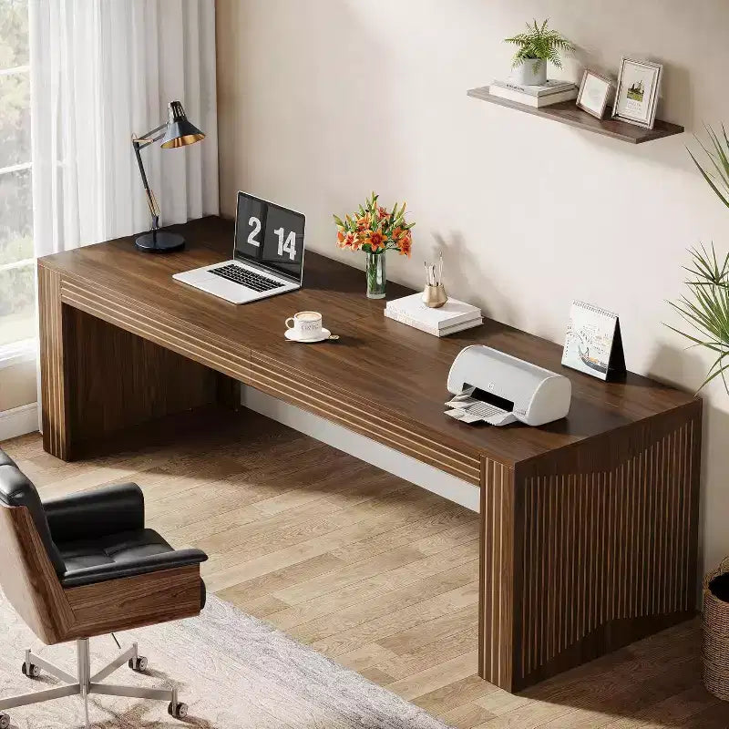Lantine 79-Inch Extra Long Desk, Two Person Double Desk for Home Office, Wooden Long Computer Desk Writing Table for Office, Dark Brown