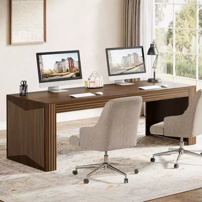 79-Inch Extra Long Desk, Two Person Double Desk for Home Office, Wooden Long Computer Desk Writing Table for Office, Dark Brown