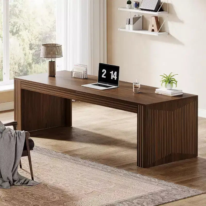 79-Inch Extra Long Desk, Two Person Double Desk for Home Office, Wooden Long Computer Desk Writing Table for Office, Dark Brown