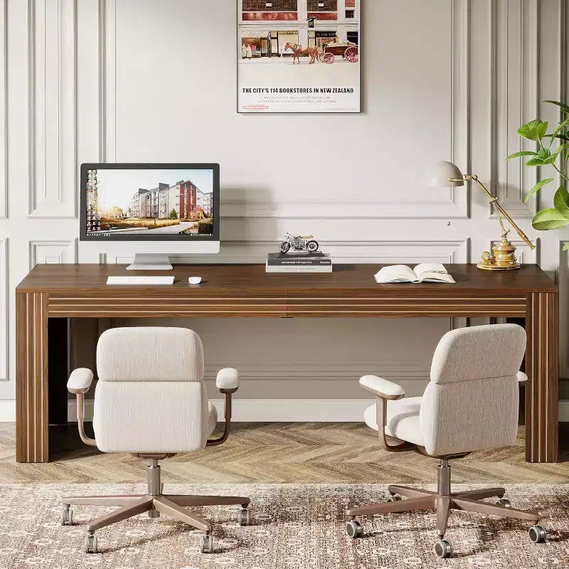 79-Inch Extra Long Desk, Two Person Double Desk for Home Office, Wooden Long Computer Desk Writing Table for Office, Dark Brown
