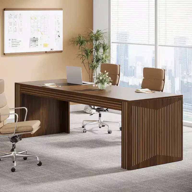 79-Inch Extra Long Desk, Two Person Double Desk for Home Office, Wooden Long Computer Desk Writing Table for Office, Dark Brown
