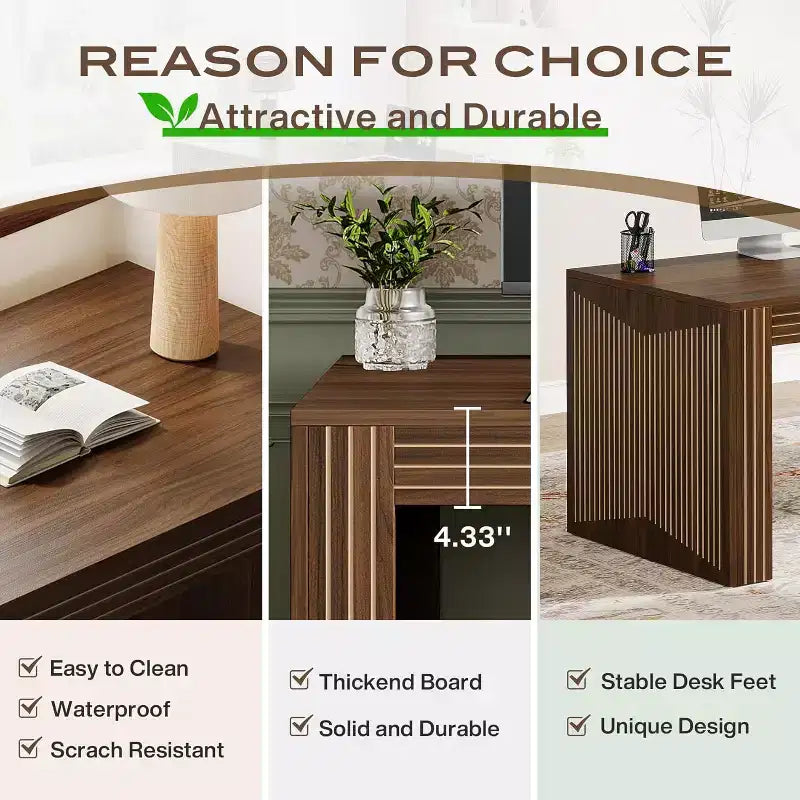 79-Inch Extra Long Desk, Two Person Double Desk for Home Office, Wooden Long Computer Desk Writing Table for Office, Dark Brown
